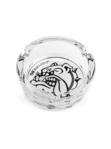 Bulldog Aschenbecher Glas, Logo Weiss